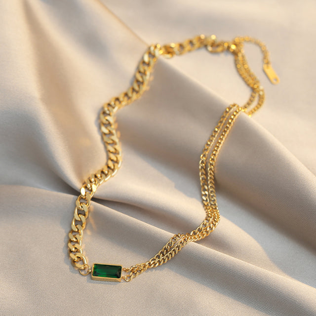 Rectangle Green Crystal Necklace