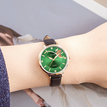 Load image into Gallery viewer, Green Dial Black Strap Leather Watch