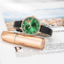 Load image into Gallery viewer, Green Dial Black Strap Leather Watch