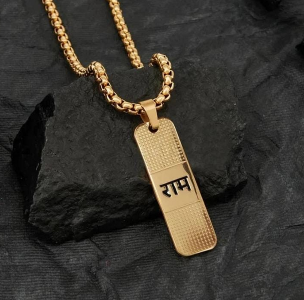 18k Gold Plated Dotted Lord Ram Name Necklace Pendant