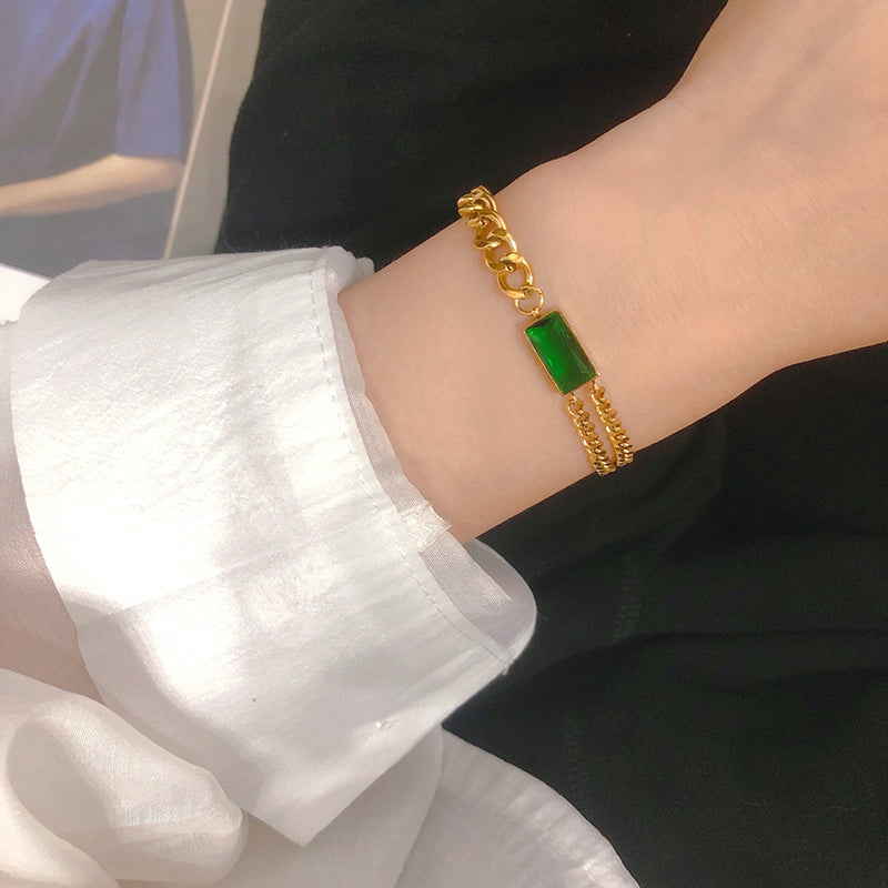 Rectangle Green Crystal Bracelet