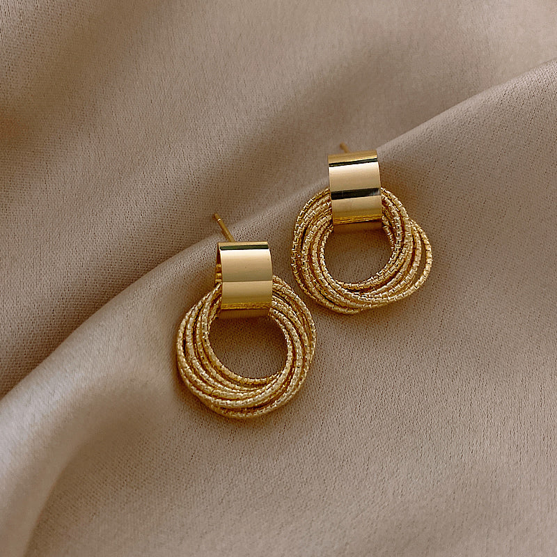 Metallic Gold Multiple Small Circle Pendant Earrings