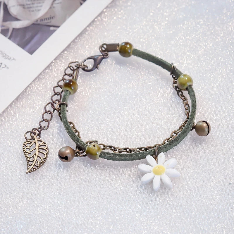 Daisy Leather Bracelet With Chain